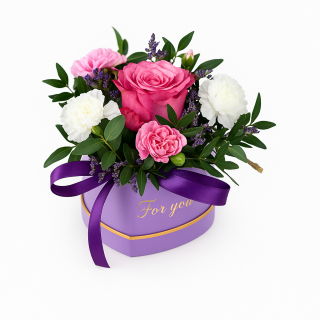 Flowerbox srdce malý (vypichovaná kytice)