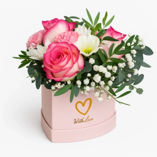 Flowerbox srdce střední (vypichovaná kytice)